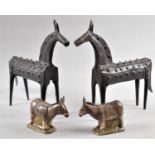 Two Tinplate Studies of Horses Together with a Pair of Ceramic Donkey Ornaments