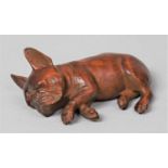 A Carved Wooden Study of a French Bulldog, 7cm Long