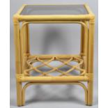 A Modern Bamboo Conservatory Coffee Table with Smoked Glass Top, 44cm Square
