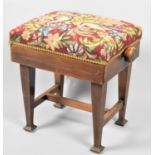 A Late Victorian Mahogany Tapestry Topped Adjustable Rectangular Piano Stool, 44x38cm