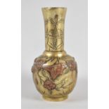 An Oriental Polished Bronze and Copper Vase the Body Decorated in Relief with Flowers, 12cm high