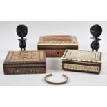 A Collection of Three Inlaid Far Eastern Boxes Together with African Figures etc