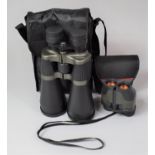 A Pair of Modern Traveler 10-30x60 Zoom Binoculars in Canvas Bag Together with a Small Pair of Field