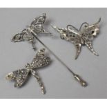 Two Silver Brooches in the Form of Butterfly and Dragonfly and a Silver Pin with Butterfly Mount