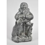 A Handmade Canadian Figure Group Depicting Eskimo with Dog and Puppy, 19.5cm high