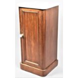 A Late Victorian Marble Topped Mahogany Bedside Cabinet with Panelled Door, 36cm wide and 76cm high