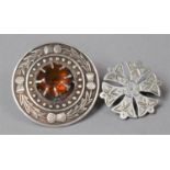 Two Silver Celtic Brooches, One with Centre Red Stone