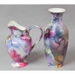 Two Hand Painted Items, Vase and Jug, vase 30cm high