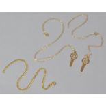 Three 9ct Gold Chains with Two Novelty Key Pendants for 18th and 21st Birthdays, 1.9g