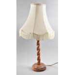 A Mid 20th Century Turned Wooden Barley Twist Table Lamp and Shade, Overall Height 60cm