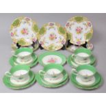 A Part New Chelsea Green Bordered and Central Floral Decorated Tea Set to comprise Five Cups, Five