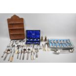 A Collection of Cased and Loose Cutlery, Spoon Rack, Salt and Pepper etc