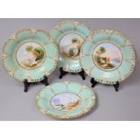 A Set of Four Hand Painted 19th Century Fruit Plates with Pierced Borders Decorated with Castles and