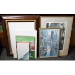 A Collection of Artists Materials Sketch Pad, Picture Frame, Venice Prints etc