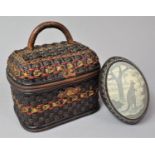 A Vintage Wicker Casket Containing Australian Emu Egg Decorated with Kangaroo