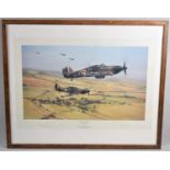 A Framed Robert Taylor, RAF Print, Moral Support, Signed by Peter Townsend and the Artist, 50x31cm