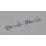 A Pair of 9ct White Gold and Amethyst Tear Drop Shaped Earrings