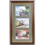 A Framed Set of Three Small Philip Hawkins Railway Prints
