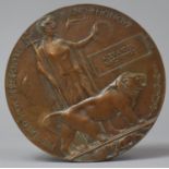 A WWI Bronze Death Plaque Inscribed In the Memory of Alexander Macintyre, 12cm Diameter