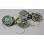 Two Pairs of Vintage Green Glass Goggles with Hinged Side Pieces, BS2092