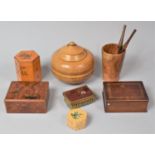 A Collection of Treen Boxes, Whist Table Brush etc