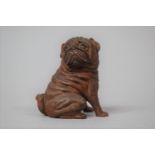 A Carved Wooden Pug Dog, 7cm high