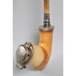 A Silver Mounted Continental Long Stemmed Tobacco Pipe with Amber Mouthpiece, 54cm Long