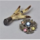 A Scottish Grouse Claw Brooch and a Vintage Circular Brooch with Coloured cabochon Stones, One