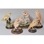 A Collection of Five Country Artist Barn Owl Ornaments