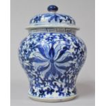 A Chinese Blue and White Lidded Vase of Squat Baulster Form, 18cm high