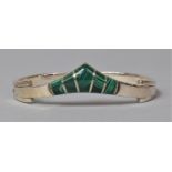 A Heavy Mexican Silver Bangle, Having Polished Malachite Mounts, 36.9g