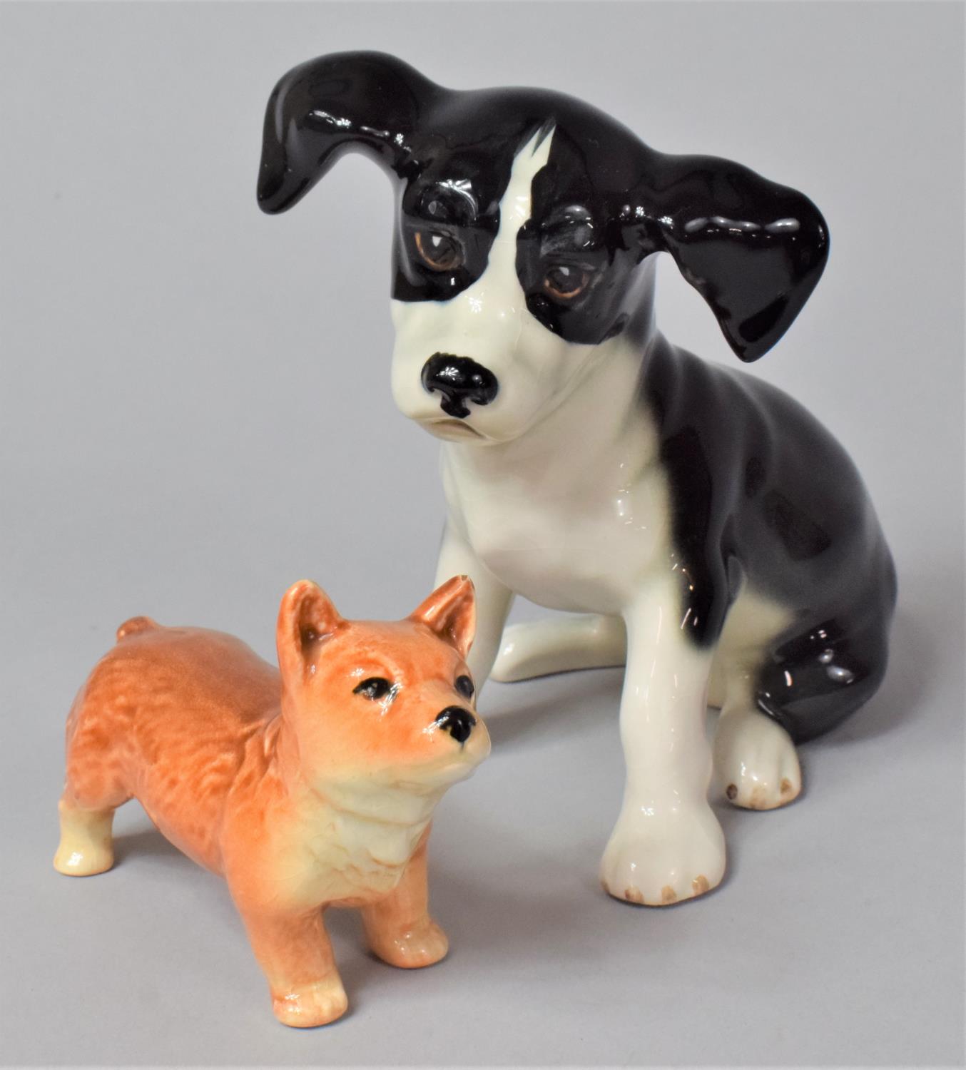 A Seated Sylvac Puppy and Corgi Figure