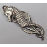 A Large and Heavy Sterling Silver Vintage Brooch in the Form of a Seahorse, London 1956, 36g