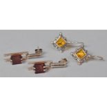 Two Pairs of Silver and Amber Earrings, Both Stamped 925
