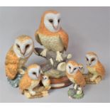 A Collection of Five Various Ceramic Barn Owl Ornaments with Examples By The Lladro Collection