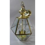 A Brass Hexagonal Ceiling Light Fitting, 45cm High