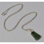 A Silver and Green Jade Pendant on Fine Sterling Silver Chain, 64cm