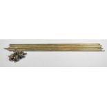 A Collection of Ten Brass Stair Rods with Clips, 80cm Long