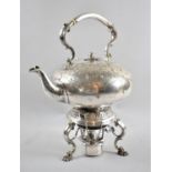 A Late Victorian/ Edwardian Silver Plated spirit Kettle on Stand with Burner, The Body with Engraved