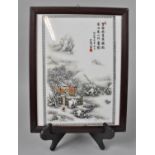 A Chinese Republic Style Framed Porcelain Panel Depicting Winter Scene, 32x24cms