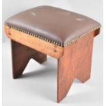 A Vintage Leather Topped Brass Studded Stool, 31cms Wide
