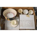 A Box of Ceramics to include Fruit Bowl, Royal Doulton Plates, Cups and Saucers