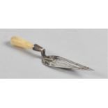 A Small Mother of Pearl Handled Silver Bookmark in the Form of a Trowel, 7cms Long