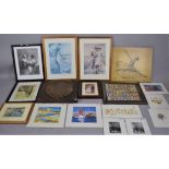A Collection of Various Pictures Prints, Collage, Framed Floral Cigarette Cards Etc