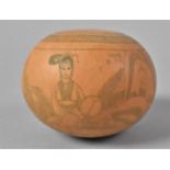 A Late 19th/Early 20th Century Japanese Scrimshaw Gourd Nut Depicting Seated Maiden, Signed, 8.