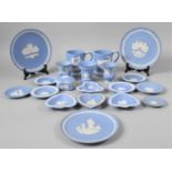A Collection of 19 Pieces of Blue and White Wedgwood Jasperware to include Tankards, Dishes, Plates,