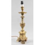 A 19th Century Gilt Wood Table Lamp in the Form of a Candlestick, 45cms High Overall