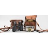 A Pair of Vintage Leather Cased Viking Minor 8x25 Binoculars by Newbold and Bulford together with