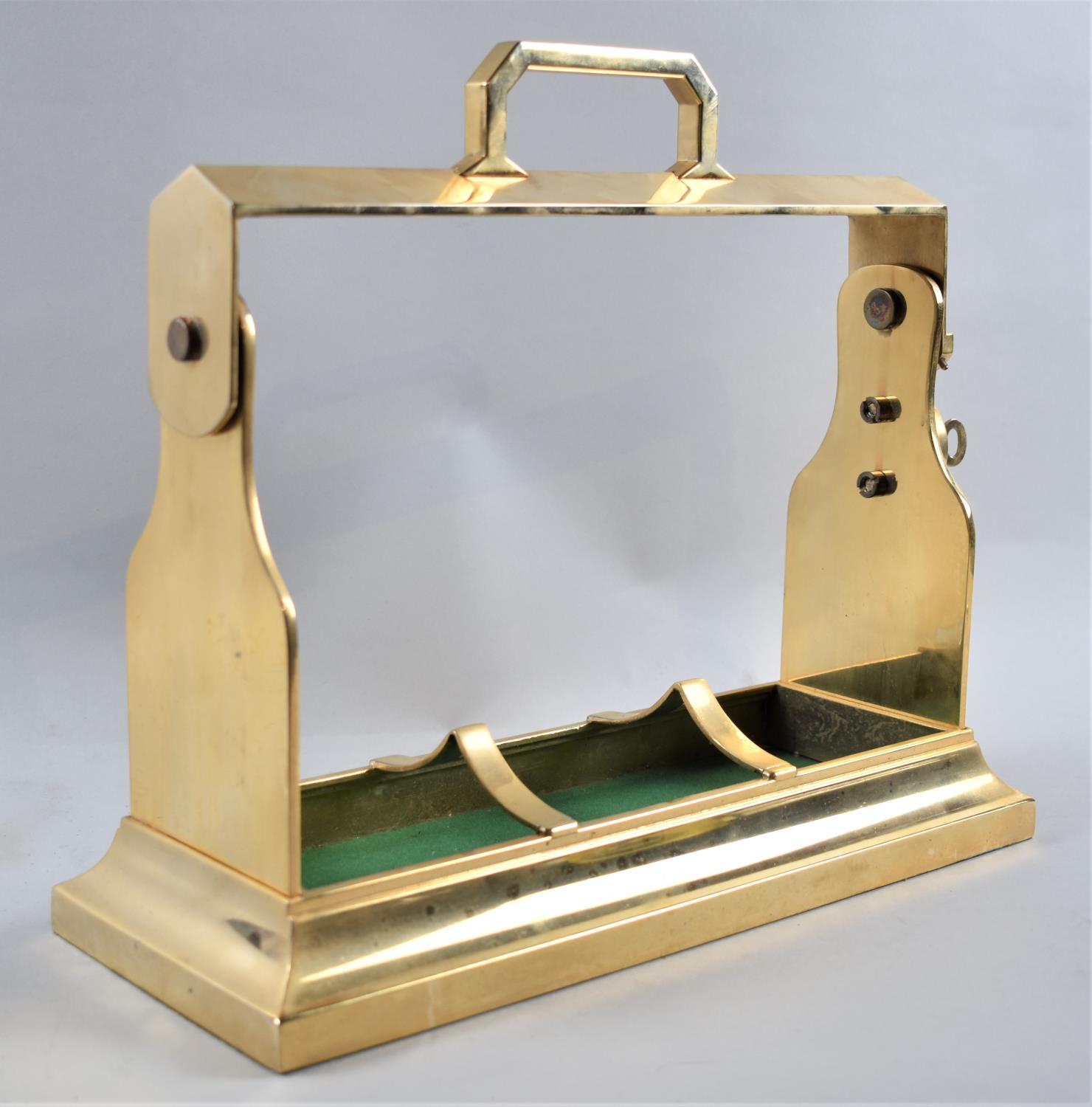 A Modern Brass Three Bottle Tantalus Frame, with Key, 34cms Wide - Image 2 of 2