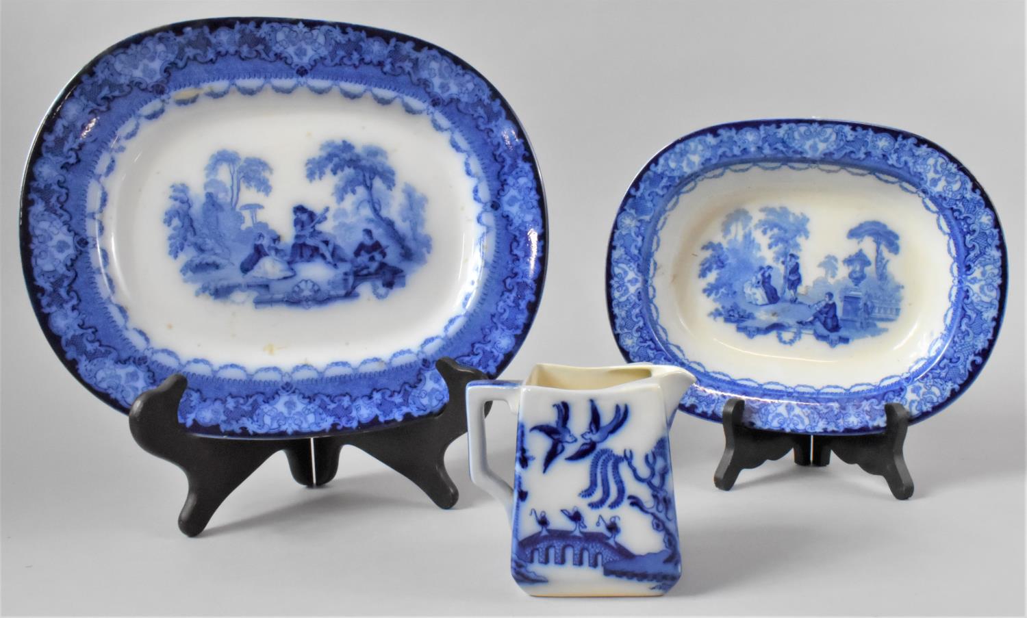 A 19th Century Doulton Watteau Flow Blue Rectangular Plate and Matching Bowl together with a Royal